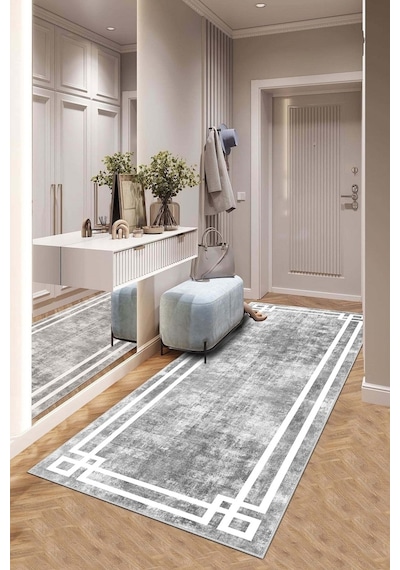 West Home Makinede Yıkanabilir Kaymaz Taban Leke Tutmaz Modern Kesme Yolluk Mutfak Yolluk Halı Yolluk Wh 422 Grey Yolluk