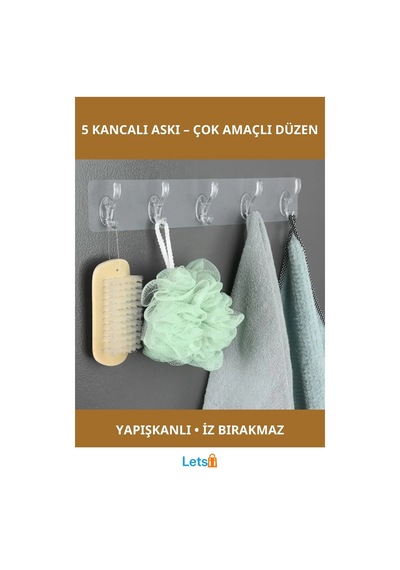 Kendinden Yapışkanlı 5 Kancalı Pratik Askı Çok Renkli