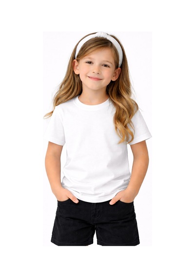 Parti Selesi Unisexs Çocuk Düz Kısa Kollu T-shirt Beyaz
