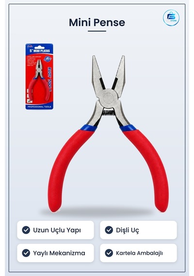 Mini Pense Kartelada Uzun Uçlu Hırdavat El Aleti Atölye Tamir Ele