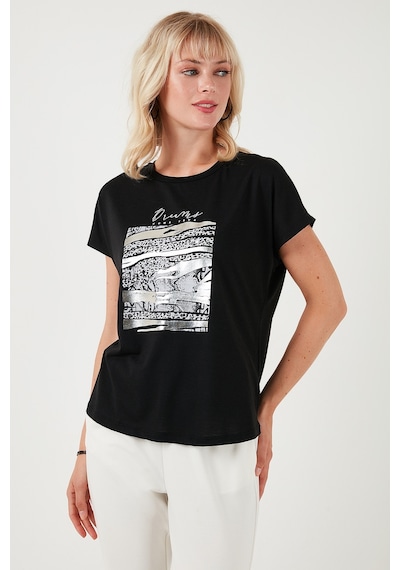 Lela Baskılı Bisiklet Yaka Regular Fit Bayan T Shirt 6671000 Siyah