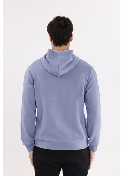 Rowinger Metal Uçlu Kordonlu Tam Fermuarlı Bölmeli Ön Cepli Küçük Nakış Logolu Rahat Kalıp Mevsimlik Kapüşonlu Sweatshirt Lightblue