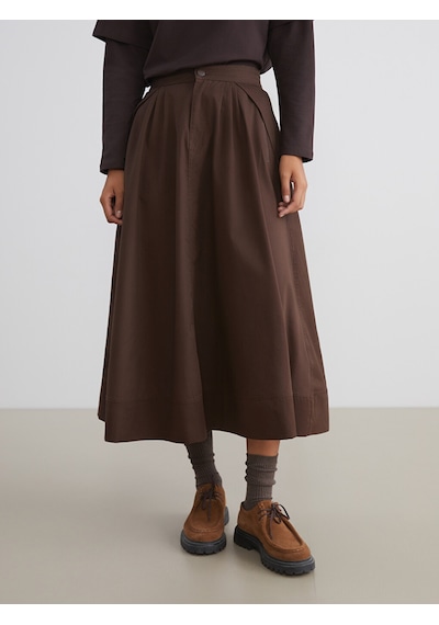 Lcw Modest Kahverengi Loose Fit Pileli Kloş Etek