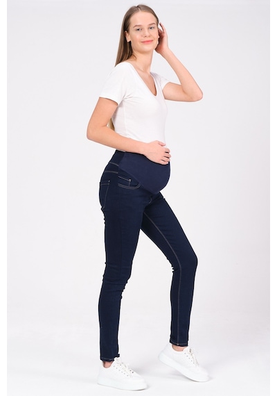 Busa Hamile Esnek Karın Bantlı Skinny Termal Kot Pantolon Mavi-mavi