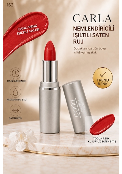 Nemlendiricili Işıltılı Saten Bitişli Ruj Lumicare Lipstick No: 162 Kırmızı