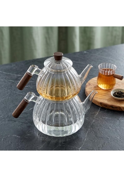 Lexroo Akasya Cam Çaydanlık Takımı 1500 Ml + 600 Ml Çok Renkli