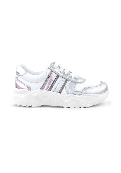Rakerplus Hakiki Deri Gümüş Pembe Parlak Taşlı Kız Çocuk Sneakers Ayakkabı GÜMÜŞ