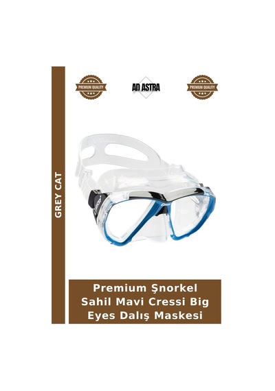 Premium Şnorkel Sahil Mavi Cressi Big Eyes Dalış Maskesi Clear-Clear