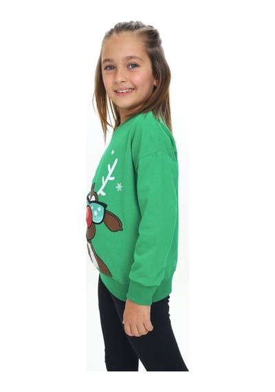 Toontoy Kids Toontoy Kız Çocuk Baskılı Sweatshirt Çimen Yeşili
