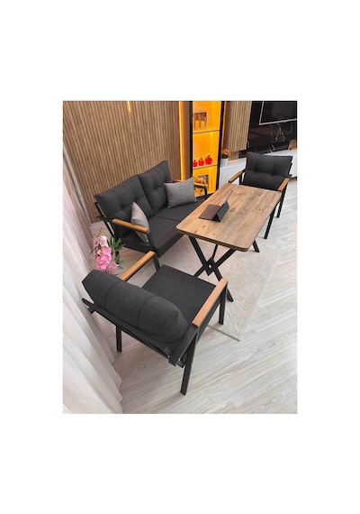 Houseart Balkon ,bahçe , Teras , Cafe ,salon , Metal Kanepe , Metal Kanepe Koltuk ,oturma Takımı 2-1-1 , Yemek Masası , Orta Masa Antrasit
