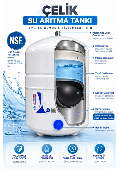 Su Arıtma Tankı 12 Litre 3.2 Galon Nsf Onaylı Çelik Tank 1