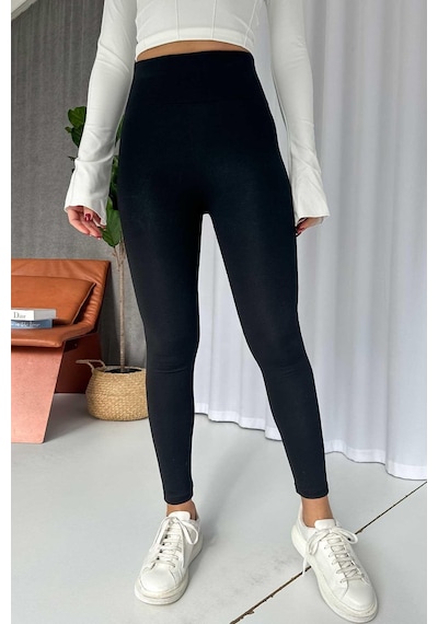 Mine Tan Butik Kalın Kemerli Çelik Örme Kadın Toparlayıcı Tayt - Siyah Siyah
