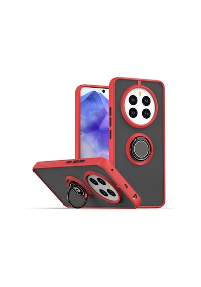 Realme 12 Pro Plus Uyumlu Kılıf Yüzüklü Standlı Extra Darbe Koruma Sert Silikon Kapak -kırmızı Kırmızı