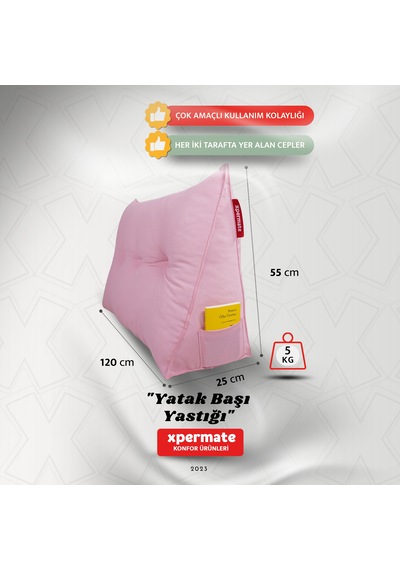 Yatak Başı Yastığı Sırt Ve Bel Destek Yastığı 120 Cm Pembe