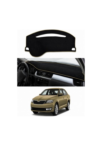 Skoda - Rapid 2012-2019 Uyumlu Torpido Koruma Kılıfı - Taba Şeritli