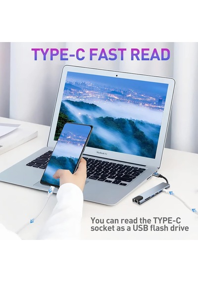 Tech 8-in-1 Usb-c Çoklayıcı Adaptör Hub: 4k Hdmı, Usb 3.0, Sd/micro Sd Kart Okuyucu, Type-c Şarj Ve Veri Portları,