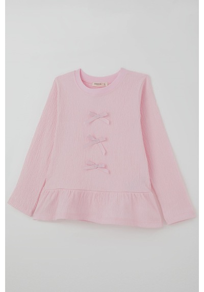 Breeze Kız Çocuk Uzun Kollu Bluz Fiyonk Aksesuarlı 4-8 Yaş , Pembe