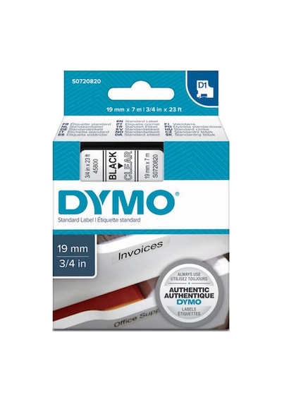 Dymo D1 Şerit Standart 19 Mmx7 Mt Şeffaf Üzerine  Siyah 45800