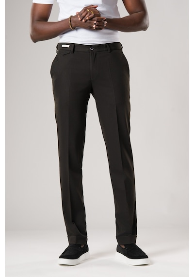 Ecer Slimfit Beli Yarım Lastikli Likralı Duble Paça Yazlık Kumaş Pantolon Siyah