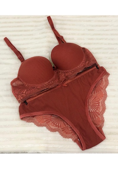 Umt Underwear Umt Kadın Dolgulu B Cup Balenli Telli Sütyen Takımı Kiremit