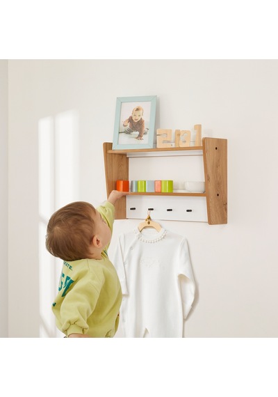 Ahşap Askılık Raf ve Kitaplık Raf Eğitici Montessori Raf 2li Kahverengi