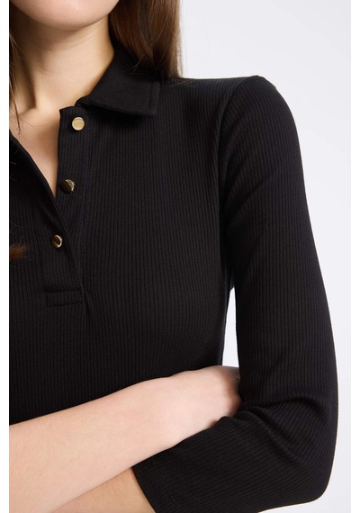 DeFacto Bodycon Vücudu Saran Polo Yaka Basic Düz Fitilli Kaşkorse Yarım Kollu Midi Elbise E2245AX25SPBK81 DeFacto Bodycon Vücudu Saran Polo Yaka Basic Düz Fitilli Kaşkorse Yarım Kollu Midi Elbise E2245AX25SPBK81