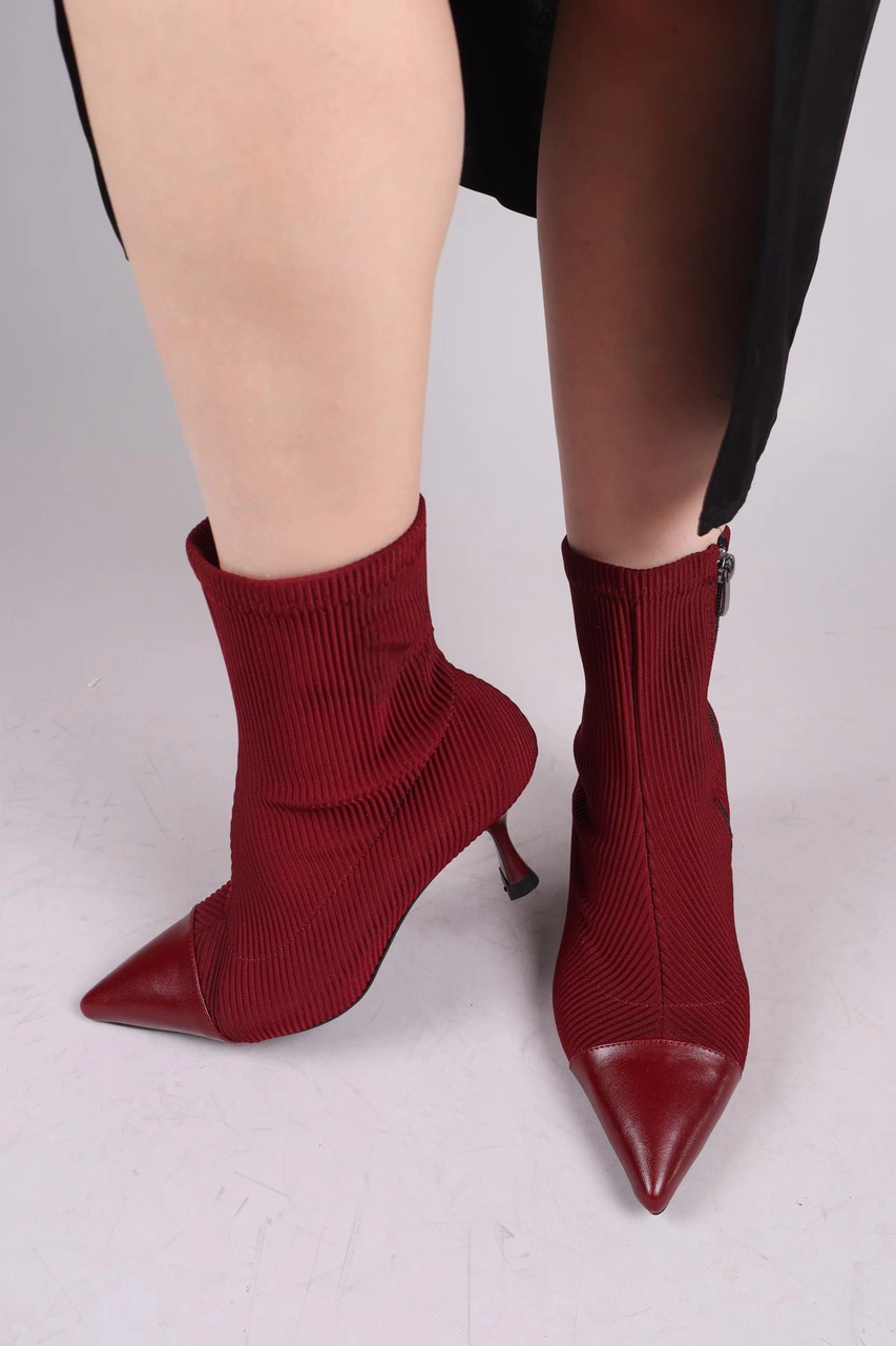 Virrey Cilt Garnili Strech Topuklu Bot Bordo-8395 Bordo