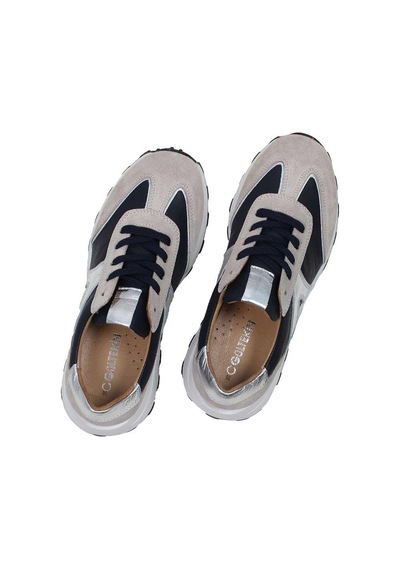 Kadın Bej Lacivert Bağcıklı Süet Deri Sneaker