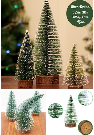 3 Lü Set Nevada Mini Çam Ağacı Uçlarına Kar Yağmış Karlı Yılbaşı Hediyesi 15 - 12 - 8 Cm