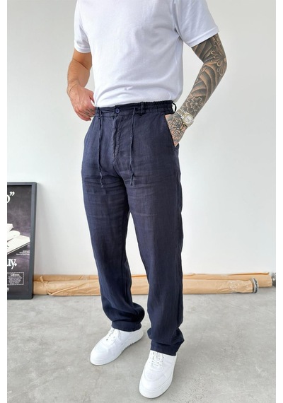 Lacivert Basic Baggy Keten Pantolon