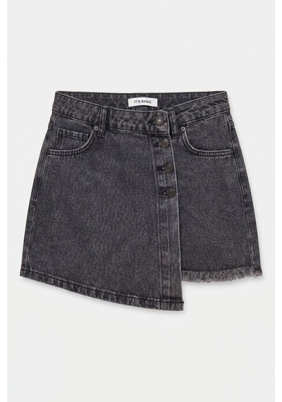 Itsbasic Kadın Gri Renk Önü Düğmeli Denim Şort Etek 1638 Gri