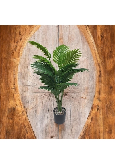 Yapay Ağaç Salon Bitkisi Areka Palmiye Krem Saksıda 80cm 18 Yaprak Plastik Yeşil