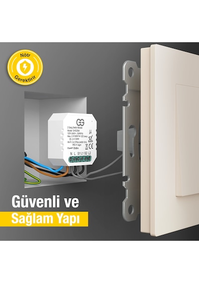 Günsan Akıllı Wifi Nötrlü Komütatör Röle 2 Kanal İkili Anahtar Modülü Tuya & Smart Life Uyumlu
