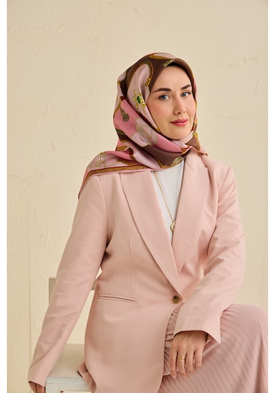 Silk Home Twill İpek Eşarp 11500-03 Pembe - Kahverengi