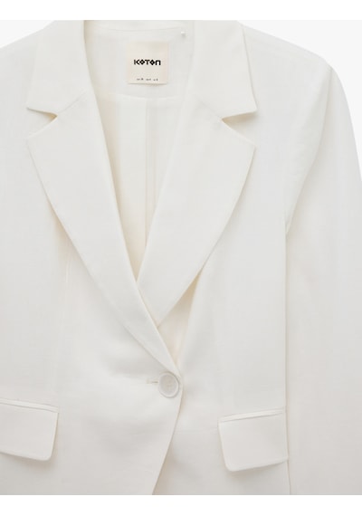 Koton Keten Karışımlı Uzun Kollu Düğmeli Cepli Kruvaze Blazer Ceket Beyaz 6sak50089pw