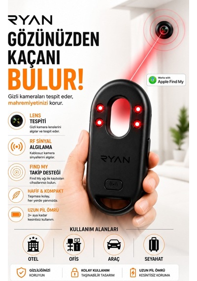 Ryan Akıllı Eşya Bulucu Smart Tag İos Uyumlu Apple Find My Konum Takip &  Lens Tespit Cihaz-14908