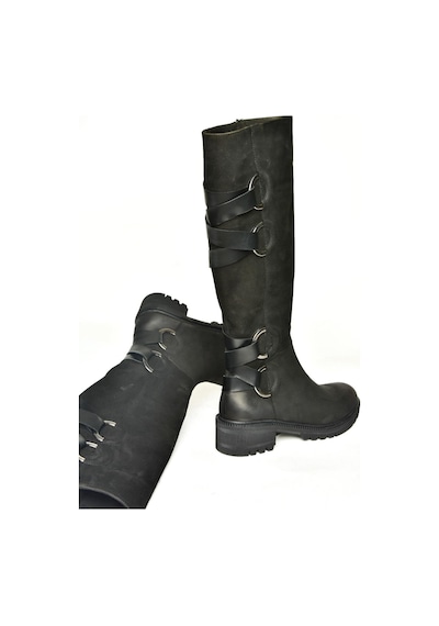 Fox Shoes T654047201 Siyah Hakiki Deri Nubuk Kadın Çizme Siyah-nubuk Siyah