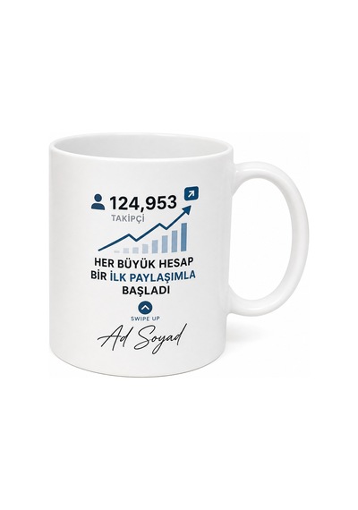 Fenomen Adayı Takipçi Sayacı Kaydırmalı Link Influencer Kupa Bardak Hediye Beyaz / Çok Renkli