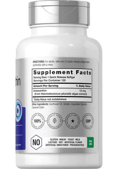 Horbäach Astaxanthin Triple Strength Eyes Skin Health 12mg 120 Softgels Aromasız