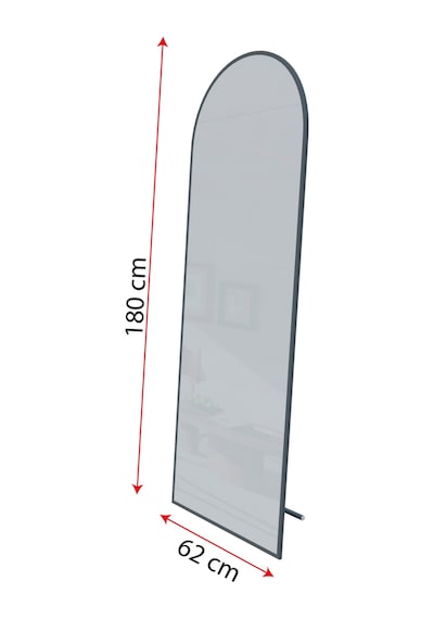 Evdemo Pamir Siyah Metal Çerçeveli Ayaklı Oval Boy Aynası 180x60 Cm Siyah