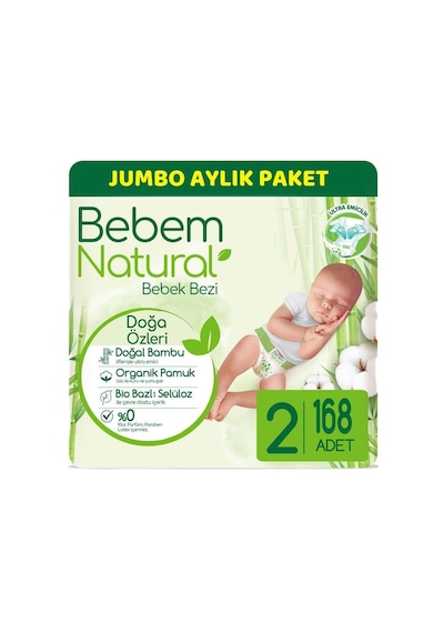 Bebem Natural Bebek Bezi 2 Numara Mini Jumbo Aylık Paket 168 Adet