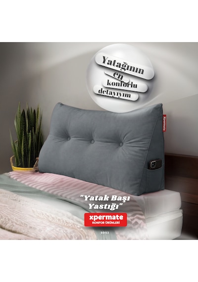 Yatak Başı Yastığı Sırt Ve Bel Destek Yastığı 120 Cm Gri