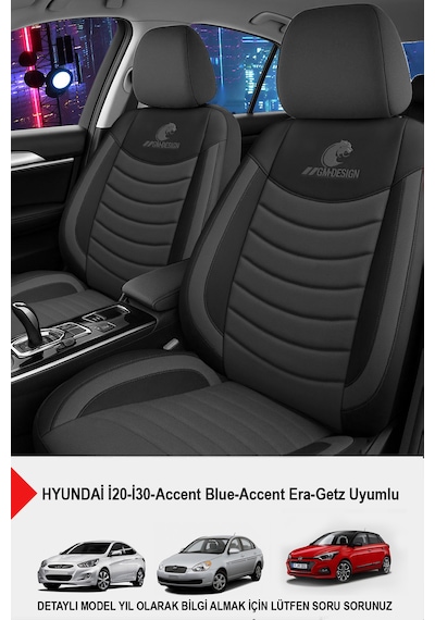 Panther Serisi Keten Kumaş Oto Koltuk Kılıfı Hyundai İ20-i30-accent-blue-era-getz Uyumlu Füme