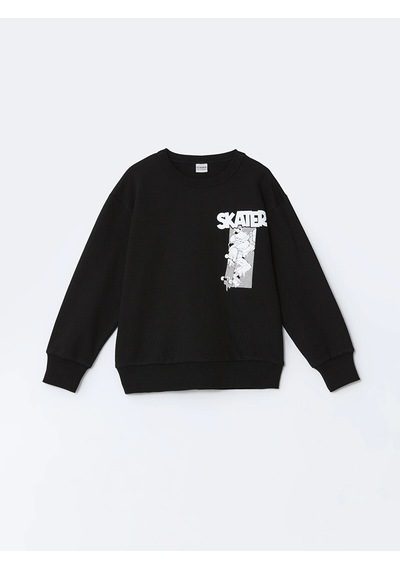 LC Waikiki Lcw Kids Siyah Bisiklet Yaka Erkek Çocuk Sweatshirt New Blakız Çocuk