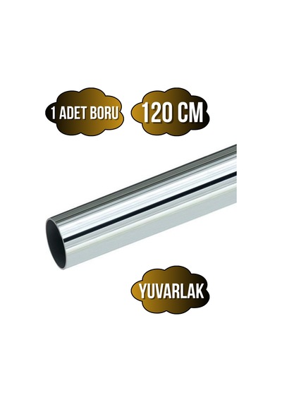 Yuvarlak Metal Askı Borusu Mobilya Askı Borusu Yuvarlak Krom 120cm 1 Adet Çap:25mm Gri