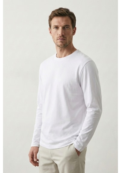 Elemge Pamuk Erkek Süprem Basic T-shirt Compact Penye Tok Kumaş Uzun Kollu Beyaz Sporcu Tişört Body 2XL