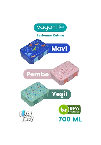Vagonlife 700 Ml Tek Kat Sızdırmaz,karışmaz Üç Bölmeli Çocuk Beslenme Kutusu -ffb096-700 Mavi