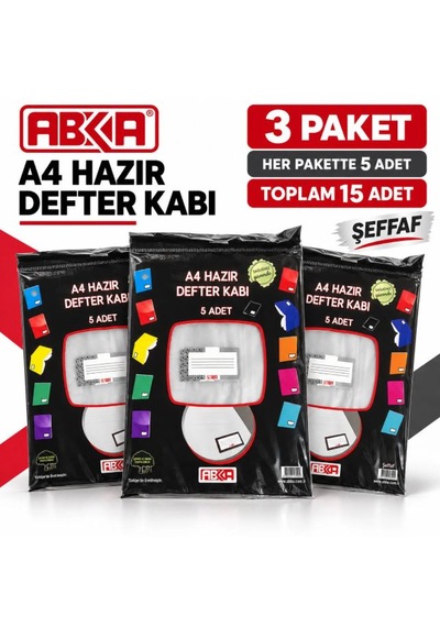 Hazır A4 Şeffaf Defter Kabı 3 Paket, Toplam 15 Adet