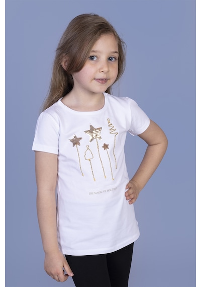 Toontoy Kids Toontoy Kız Çocuk Yıldız Nakışlı Tişört Beyaz