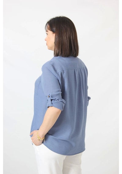Moda Berray İb-077 İndigo Pamuk Keten Kolu Apoletli İki Cepli Kadın Büyük Beden Gömlek İndigo Moda Berray İb-077 İndigo Pamuk Keten Kolu Apoletli İki Cepli Kadın Büyük Beden Gömlek İndigo